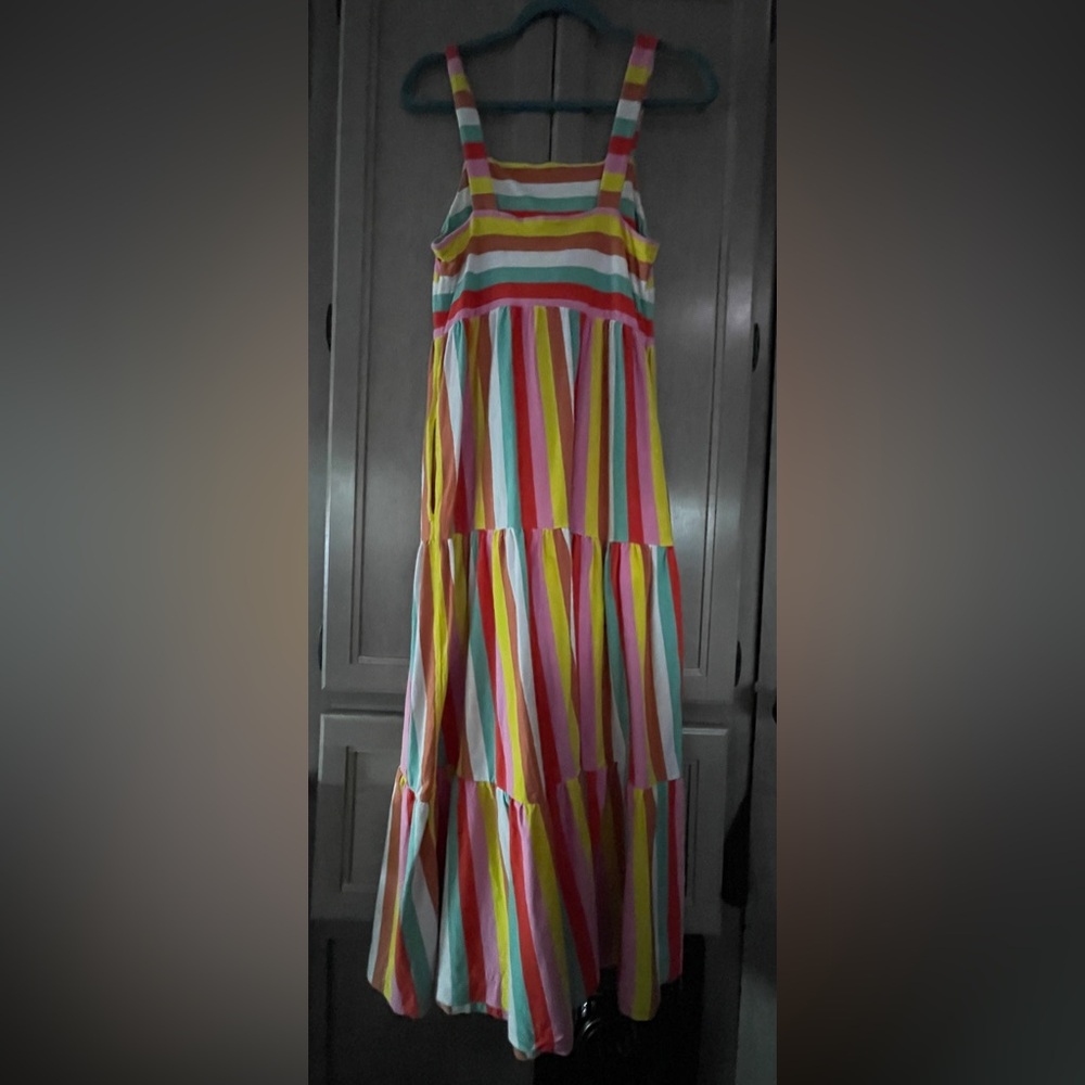 J. Crew Striped summer maxi dress with pockets size small